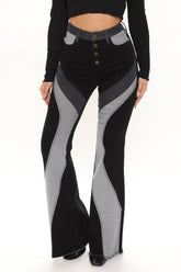Devil In The Details Patchwork Flare Jeans - Black/Grey Ins Street